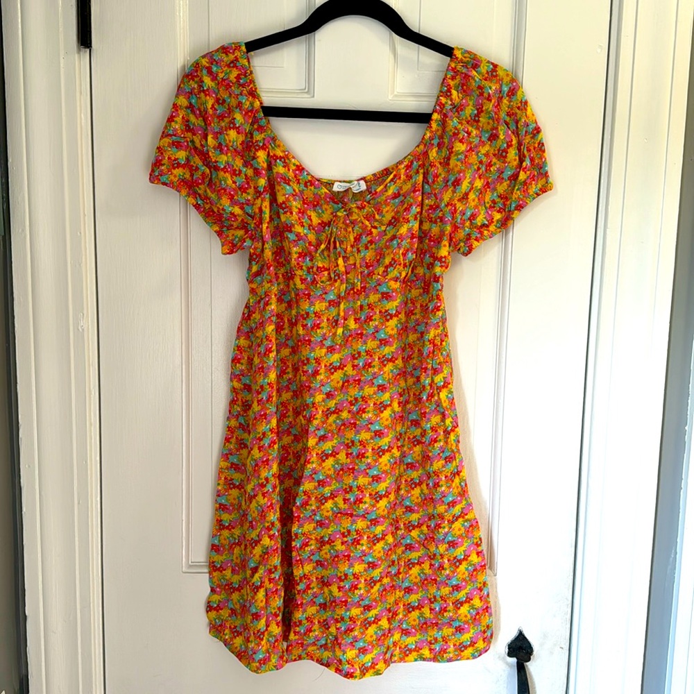 Floral colorful sun dress lightweight viscose touched sleeves
